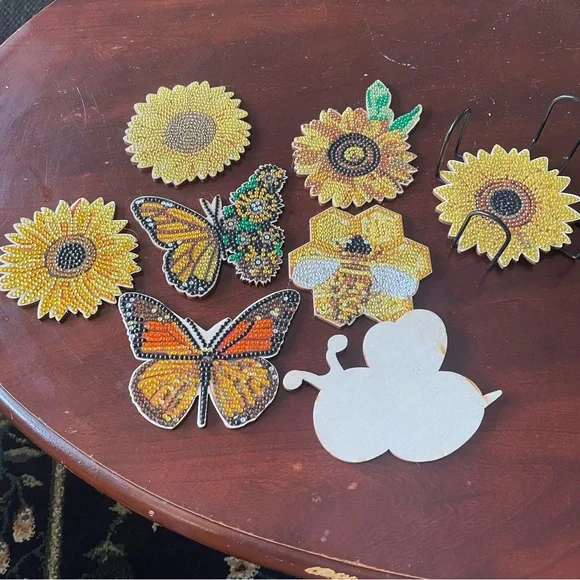 Colorful Butterfly Bee Flower Bedazzled Coaster Set - Picture 3 of 3